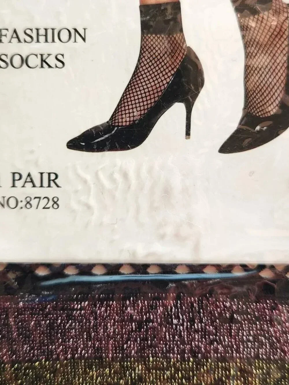 x4: Wang Shang Socks from France Black Fishnet Pearls + Purple Lurex + Lace